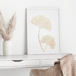 Elegant Gold Ginkgo verliest line Art Illustratie Poster