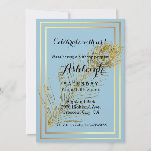 Elegant Gold Glam Peacock Kaart (Voorkant)