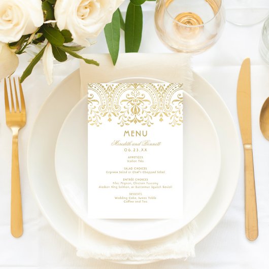 Elegant Gold  Glamor Wedding Monogram Menu