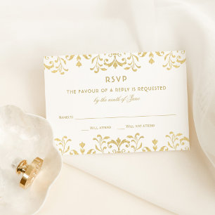 Elegant Gold  Glamor Wedding RSVP Kaartje