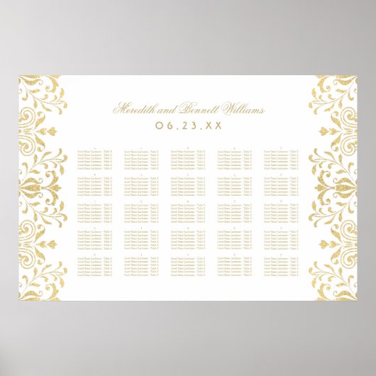 Elegant Gold  Glamour Wedding Seating Seating Poster (Voorkant)