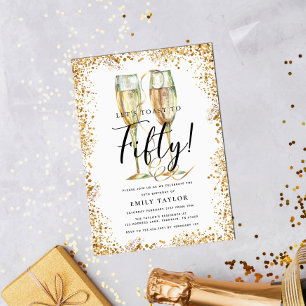 Elegant Gold Glitter 50th Birthday Party Kaart