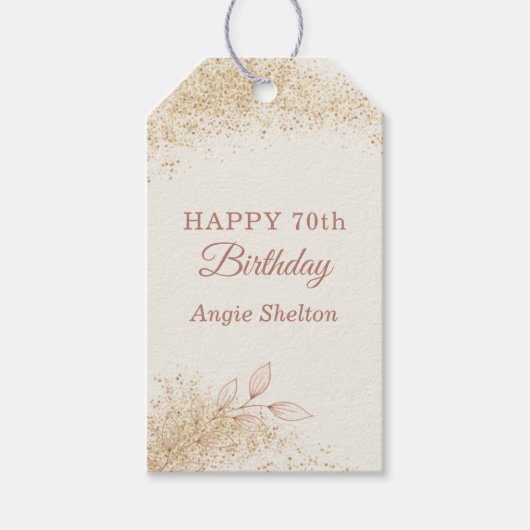 Elegant Gold Glitter 70th Birthday Cadeaulabel (Voorkant)