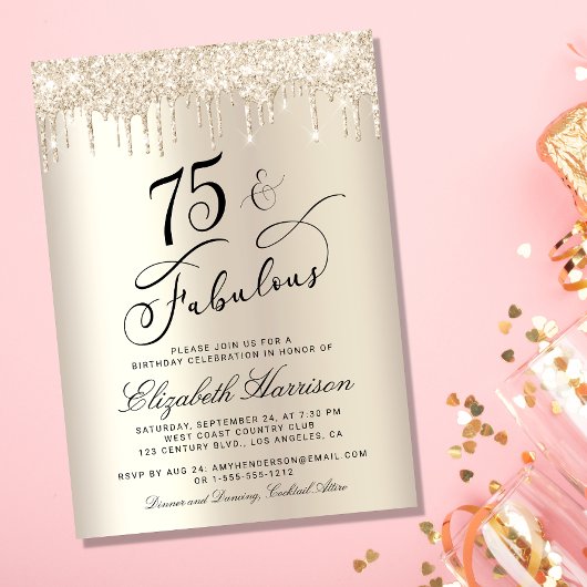Elegant Gold Glitter 75e verjaardag Kaart