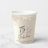 Elegant Gold Glitter 75e verjaardag Papieren Bekers (Achterkant)