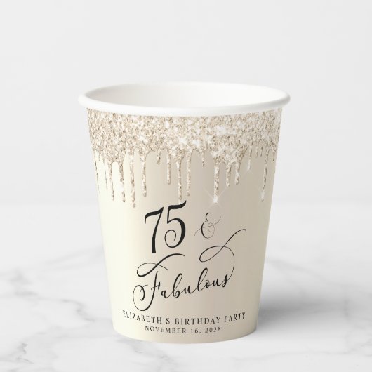 Elegant Gold Glitter 75e verjaardag Papieren Bekers (Voorkant)