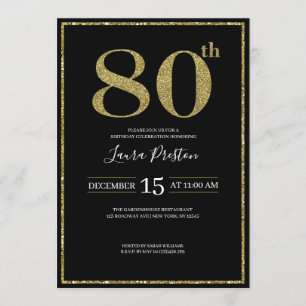 Elegant Gold Glitter 80th Birthday Kaart