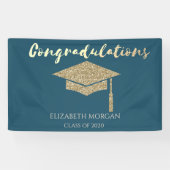 Elegant Gold Glitter Afstuderen Pet, Afstuderen Spandoek (Horizontaal)