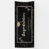 Elegant Gold Glitter Afstuderen Pet, Confetti Spandoek (Verticaal)