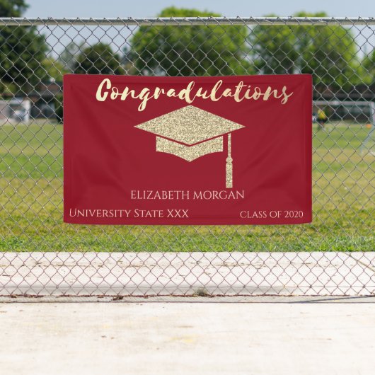 Elegant Gold Glitter Afstuderen Pet, rood Afstuder Spandoek (Insitu)