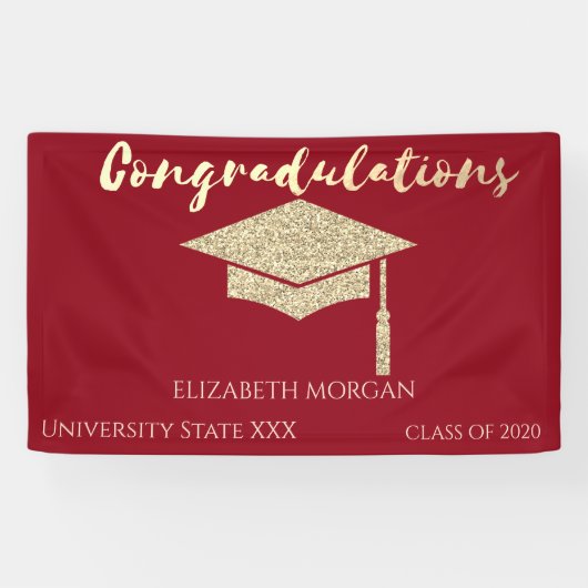 Elegant Gold Glitter Afstuderen Pet, rood Afstuder Spandoek