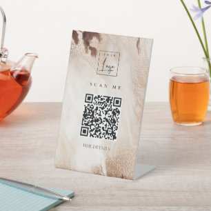 Elegant Gold Glitter Agate Marble QR Code Logo Reclamebord Met Voetstuk