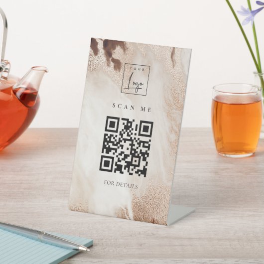 Elegant Gold Glitter Agate Marble QR Code Logo Reclamebord Met Voetstuk (Insitu)