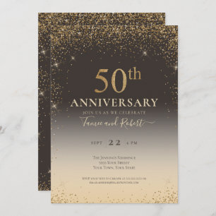 Elegant Gold Glitter Balloon 50e Jubileum Kaart