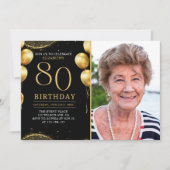 Elegant Gold Glitter Birthday 80th With Photo Kaart (Voorkant)