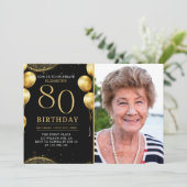 Elegant Gold Glitter Birthday 80th With Photo Kaart (Staand voorkant)