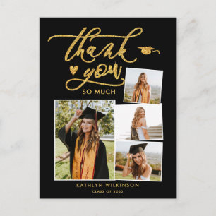 Elegant Gold Glitter Black Afstuderen Hartelijk da Briefkaart