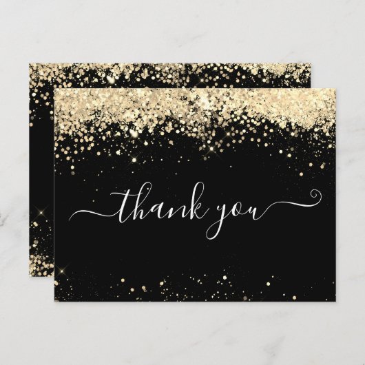 Elegant Gold Glitter Black Hartelijk dank voor uw Briefkaart (Voorkant / Achterkant)
