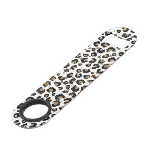 Elegant Gold Glitter Black Leopard Animal Print Speed Flessenopener