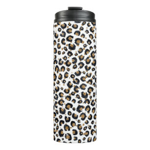 Elegant Gold Glitter Black Leopard Animal Print Thermosbeker