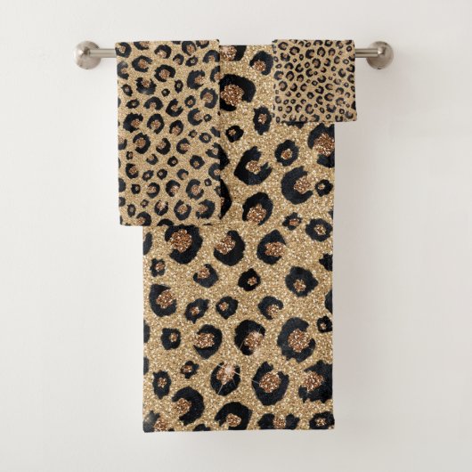 Elegant Gold Glitter Black leopard Print Bad Handdoek (Insitu)