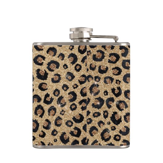 Elegant Gold Glitter Black leopard Print Heupfles (Achterkant)