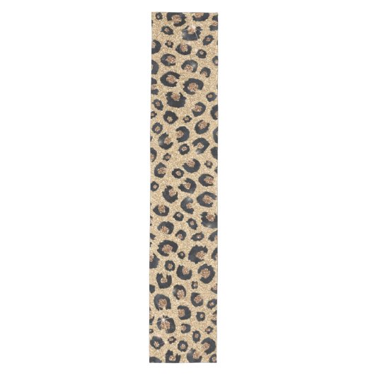 Elegant Gold Glitter Black leopard Print Medium Tafelloper (Voorkant)