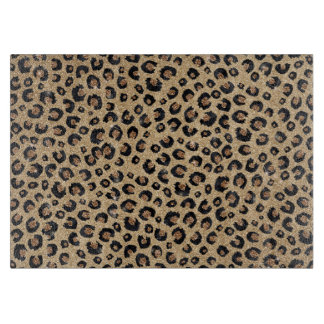 Elegant Gold Glitter Black Leopard Print Snijplank