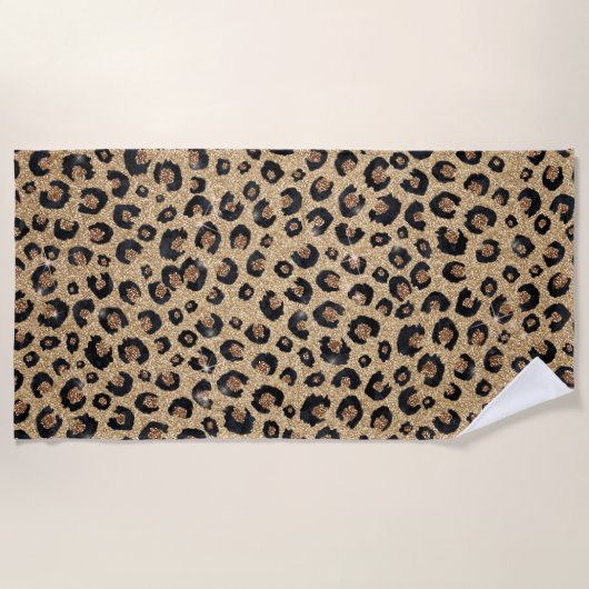 Elegant Gold Glitter Black Leopard Print Strandlaken (Voorkant)