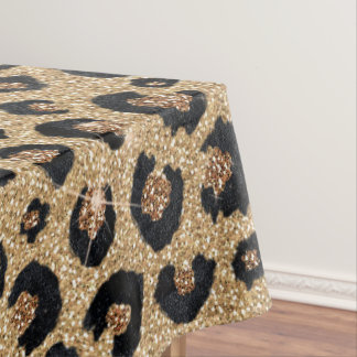 Elegant Gold Glitter Black Leopard Print Tafelkleed