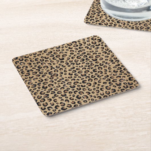 Elegant Gold Glitter Black leopard Print Vierkante Kartonnen Onderzetter (Schuin)