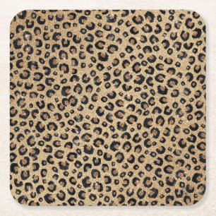Elegant Gold Glitter Black leopard Print Vierkante Kartonnen Onderzetter