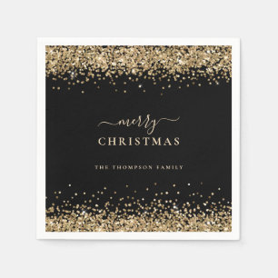 Elegant Gold Glitter Black Naam Merry Kerstry Servet