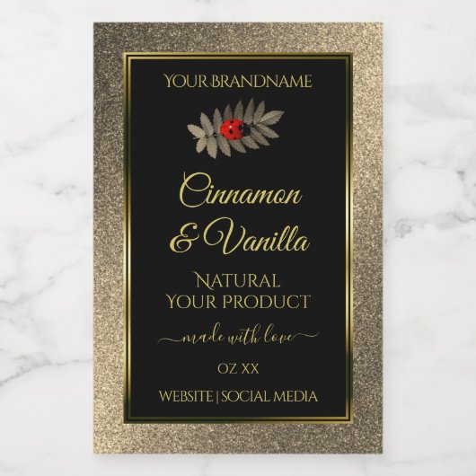 Elegant Gold Glitter Black Product Labels Ladybug Voedselcontainer Etiket (Enkel label)