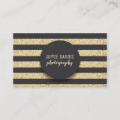 Elegant Gold Glitter Black Stripes Visitekaartje (Voorkant)
