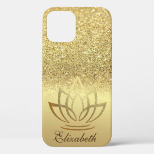 Elegant Gold Glitter Bokeh Gold Lotus iPhone 12 Hoesje