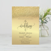 Elegant Gold Glitter Bokeh Wedding Uitnodiging (Staand voorkant)