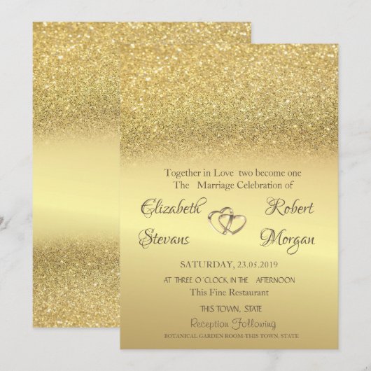 Elegant Gold Glitter Bokeh Wedding Uitnodiging (Voorkant / Achterkant)