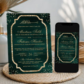 Elegant Gold Glitter Border Emerald Muslim Weduwen Kaart