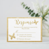 Elegant Gold Glitter Butterfly Weduwreactie RSVP Kaartje (Staand voorkant)