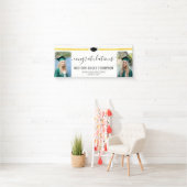 Elegant Gold Glitter Calligraphy Afstuderen Foto Spandoek (Insitu)
