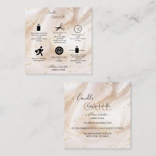 Elegant Gold Glitter Candle Care Vierkante Visitekaartje (Voorkant / Achterkant)