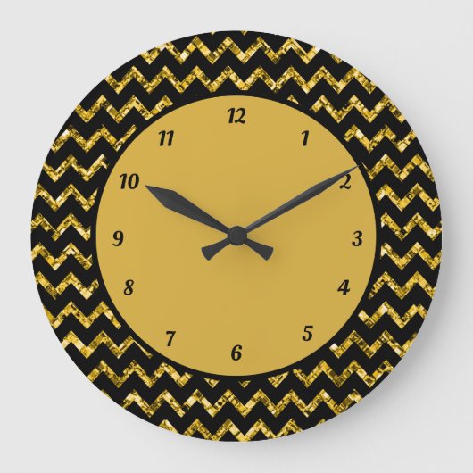 Elegant Gold Glitter Chevron Pattern Glam Sparkle Grote Klok (Voorkant)