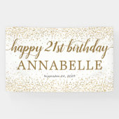Elegant Gold Glitter Confetti Happy 21st verjaarda Spandoek (Horizontaal)