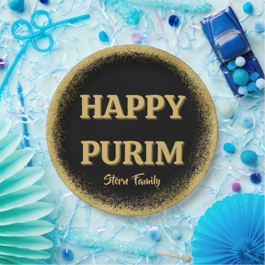 Elegant Gold Glitter Custom Happy Purim Papieren Bordje (Feest)