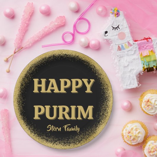 Elegant Gold Glitter Custom Happy Purim Papieren Bordje (Feest)