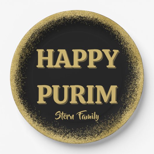 Elegant Gold Glitter Custom Happy Purim Papieren Bordje (Voorkant)