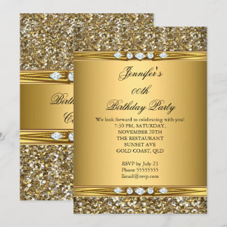 Elegant Gold Glitter Diamond Birthday Party Kaart