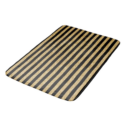 Elegant Gold Glitter en Black Stripe Pattern Badmat (Gekanteld)