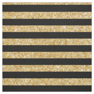 Elegant Gold Glitter en Black Stripe Pattern Stof